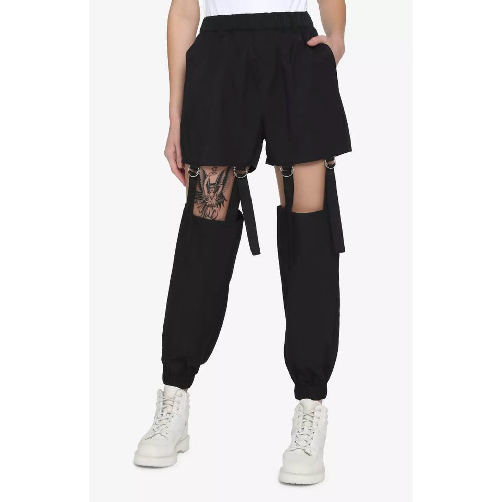 Hot Topic Black Detachable Garter Womens Girls Jogger Pants goth cargo size XS